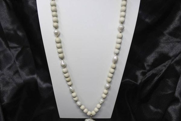 Alternate image for Coastal Wood and Pearl Statement Necklace
