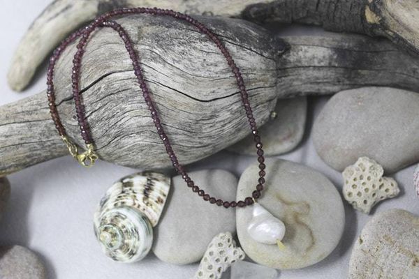 Alternate image for Faceted Graduated Red Garnet and Freshwater Pearl Necklace