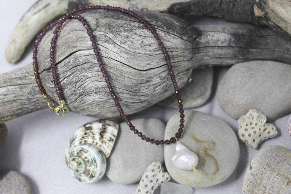 Faceted Graduated Red Garnet and Freshwater Pearl Necklace