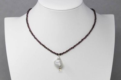 Alternate image for Faceted Graduated Red Garnet and Freshwater Pearl Necklace