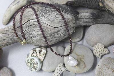 Alternate image for Faceted Graduated Red Garnet and Freshwater Pearl Necklace