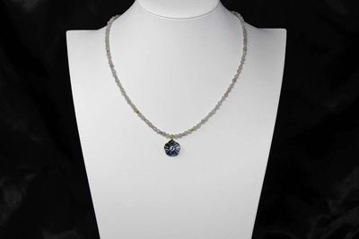 Alternate image for Beryl and Carved Labradorite Aquamarine Inlayed Flower Necklace