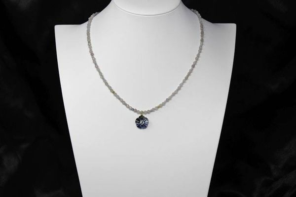 Alternate image for Beryl and Carved Labradorite Aquamarine Inlayed Flower Necklace
