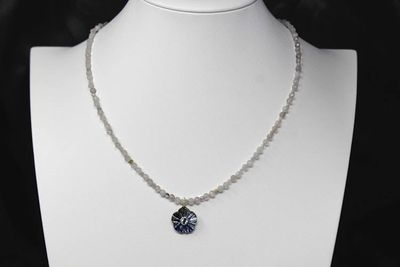 Alternate image for Beryl and Carved Labradorite Aquamarine Inlayed Flower Necklace