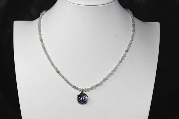 Alternate image for Beryl and Carved Labradorite Aquamarine Inlayed Flower Necklace