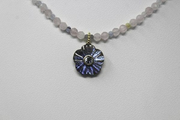 Alternate image for Beryl and Carved Labradorite Aquamarine Inlayed Flower Necklace