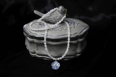 Alternate image for Beryl and Carved Labradorite Aquamarine Inlayed Flower Necklace
