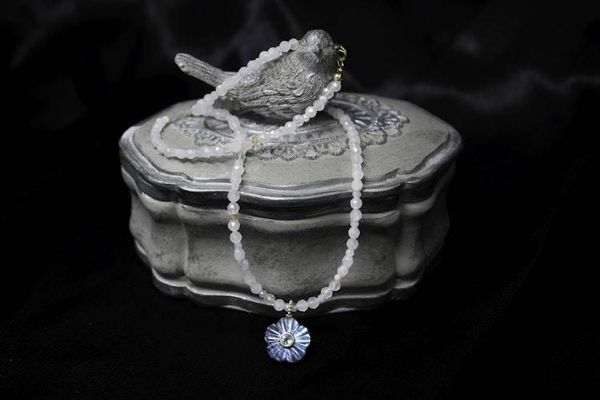 Alternate image for Beryl and Carved Labradorite Aquamarine Inlayed Flower Necklace