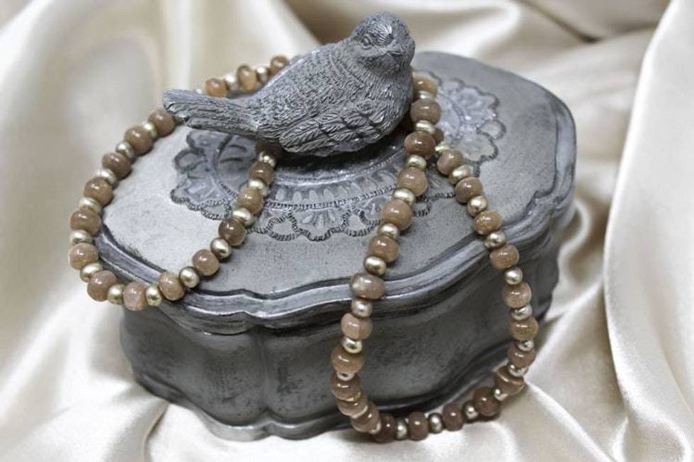 Peach Moonstone and Blush Freshwater Pearl Necklace