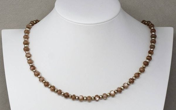 Alternate image for Peach Moonstone and Blush Freshwater Pearl Necklace