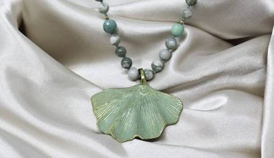 Alternate image for Harmony Jasper and Peruvian Opal Ginkgo Statement Necklace