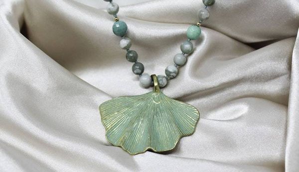 Alternate image for Harmony Jasper and Peruvian Opal Ginkgo Statement Necklace
