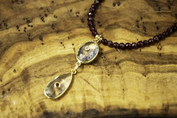 Alternate image for Faceted Garnet and Prasiolite Inlayed Necklace