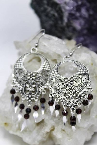Alternate image for Boho Garnet Fringe Earrings