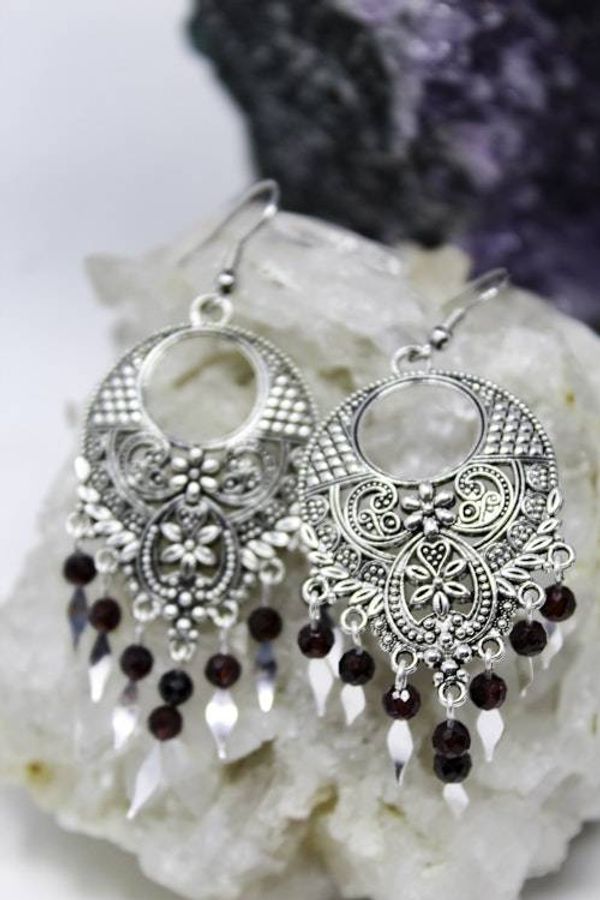 Alternate image for Boho Garnet Fringe Earrings