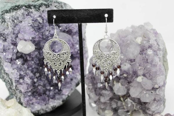 Alternate image for Boho Garnet Fringe Earrings