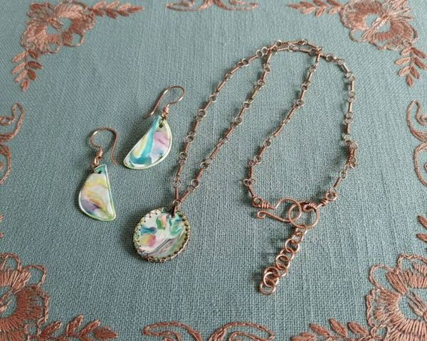 Alternate image for Polymer Clay and Copper Wire Wrapped Jewelry Set