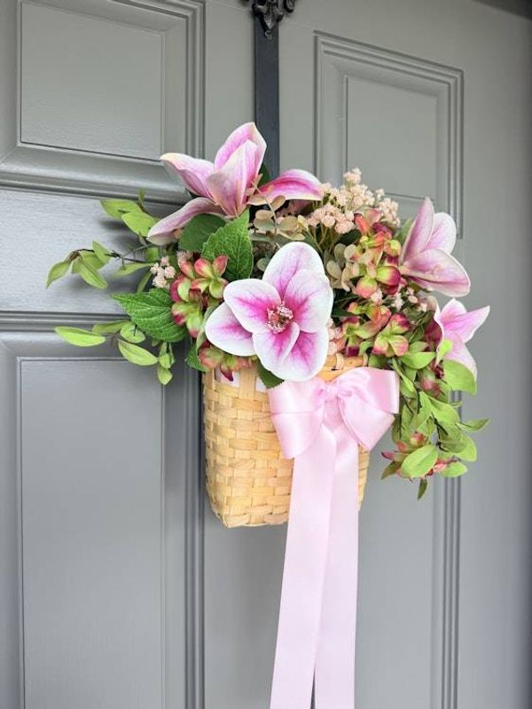 Alternate image for Pink Magnolia Door Hanging Basket Arrangement