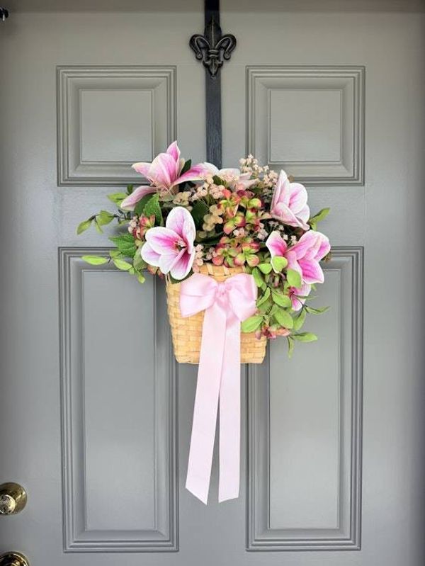 Alternate image for Pink Magnolia Door Hanging Basket Arrangement