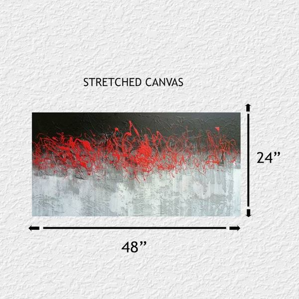 Alternate image for Dragon Fire NO. 4 – Extra Wide 48 x 24 High-Contrast Red, Black & Silver Drip Abstract Canvas Painting by Skye Taylor