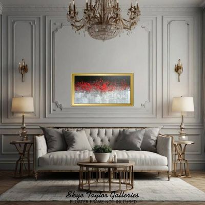 Alternate image for Dragon Fire NO. 4 – Extra Wide 48 x 24 High-Contrast Red, Black & Silver Drip Abstract Canvas Painting by Skye Taylor