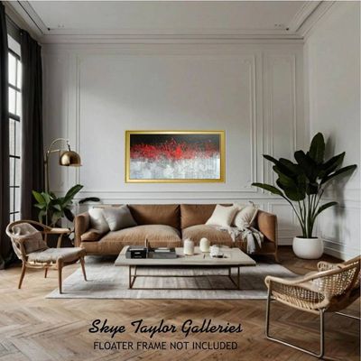 Alternate image for Dragon Fire NO. 4 – Extra Wide 48 x 24 High-Contrast Red, Black & Silver Drip Abstract Canvas Painting by Skye Taylor