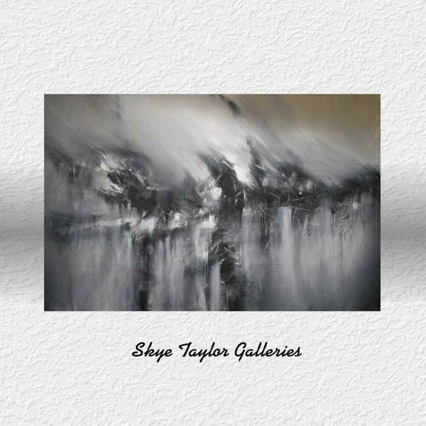 Alternate image for Eclipsed Reverie – Oversized Unstretched Original 72 x 46 Monochromatic Abstract Canvas Painting by Skye Taylor