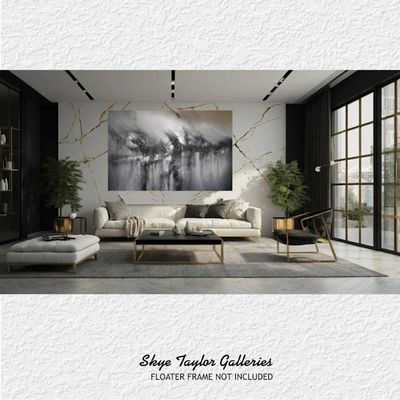 Alternate image for Eclipsed Reverie – Oversized Unstretched Original 72 x 46 Monochromatic Abstract Canvas Painting by Skye Taylor