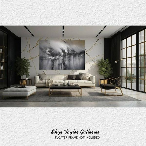 Alternate image for Eclipsed Reverie – Oversized Unstretched Original 72 x 46 Monochromatic Abstract Canvas Painting by Skye Taylor