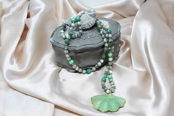 Alternate image for Harmony Jasper and Peruvian Opal Ginkgo Statement Necklace
