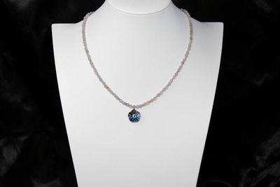 Alternate image for Rose Quartz, Beryl and Carved Labradorite Aquamarine Inlayed Flower Necklace