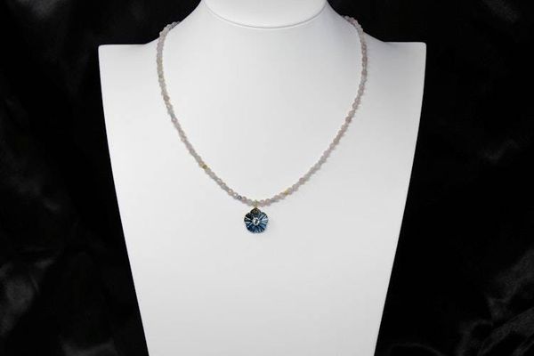 Alternate image for Rose Quartz, Beryl and Carved Labradorite Aquamarine Inlayed Flower Necklace