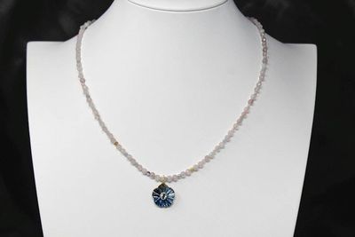 Alternate image for Rose Quartz, Beryl and Carved Labradorite Aquamarine Inlayed Flower Necklace