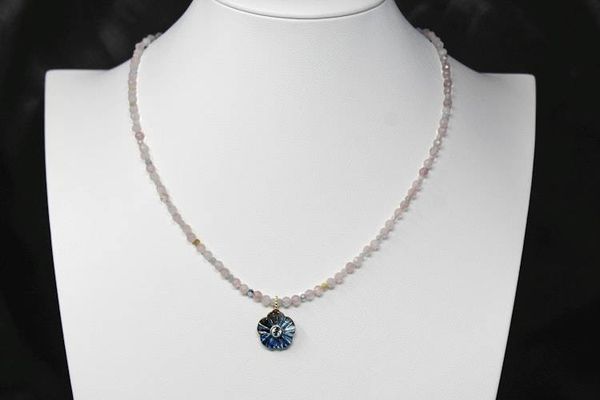 Alternate image for Rose Quartz, Beryl and Carved Labradorite Aquamarine Inlayed Flower Necklace