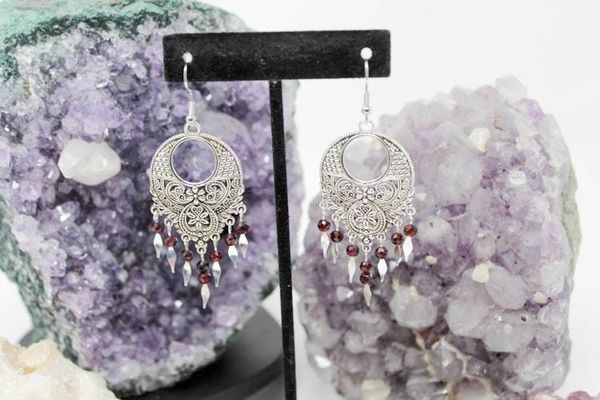 Alternate image for Boho Garnet Fringe Earrings