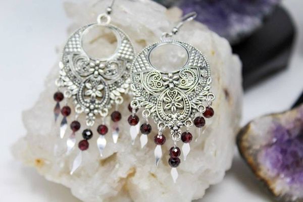 Alternate image for Boho Garnet Fringe Earrings