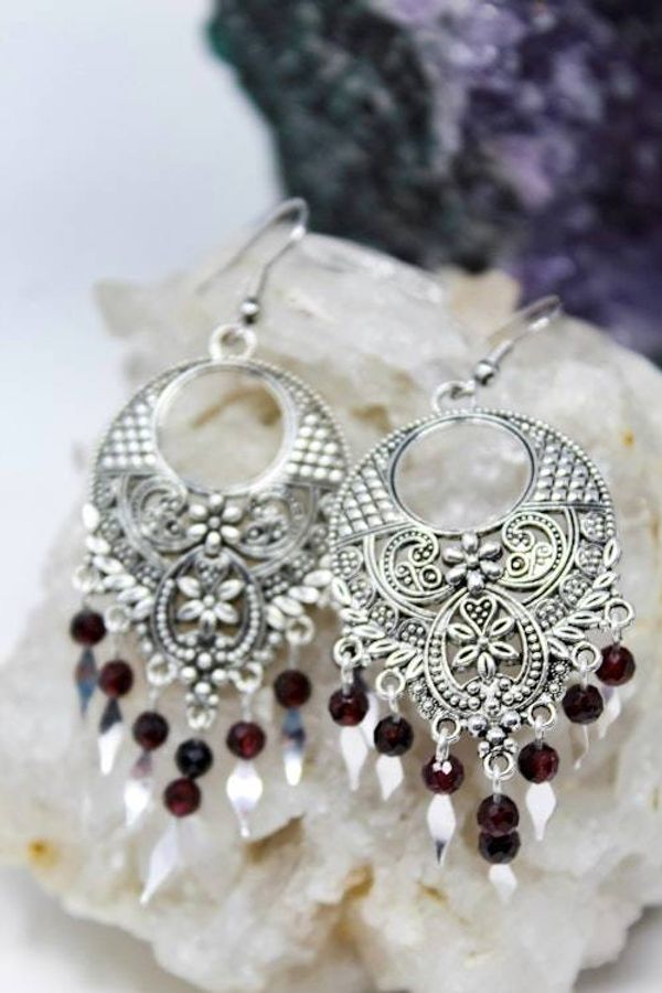 Alternate image for Boho Garnet Fringe Earrings
