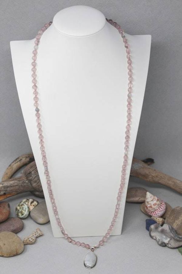 Alternate image for Mozambique Rose Quartz and Moonstone Statement Necklace