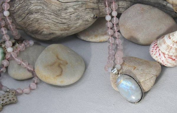 Alternate image for Mozambique Rose Quartz and Moonstone Statement Necklace