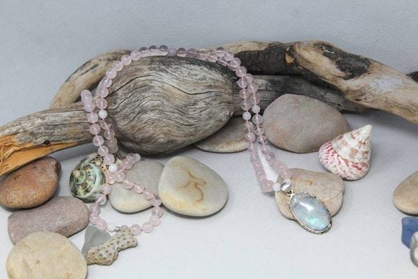 Alternate image for Mozambique Rose Quartz and Moonstone Statement Necklace