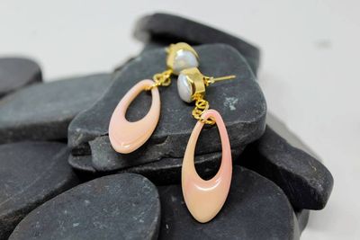 Alternate image for Pink Queen Conch and Freshwater Pearl Earrings