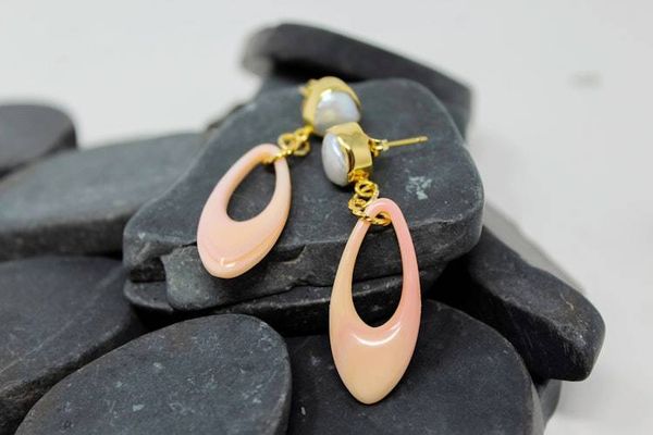 Alternate image for Pink Queen Conch and Freshwater Pearl Earrings