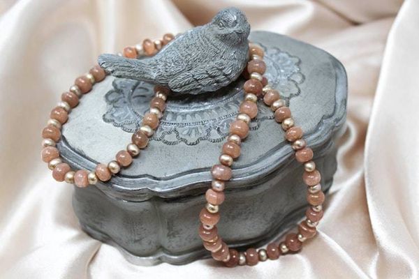 Alternate image for Peach Moonstone and Blush Freshwater Pearl Necklace