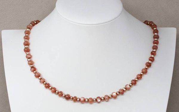 Alternate image for Peach Moonstone and Blush Freshwater Pearl Necklace