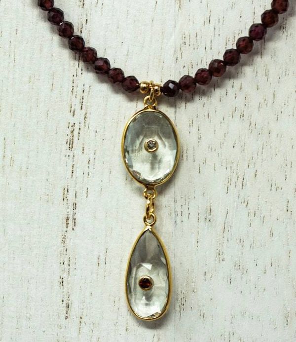Alternate image for Faceted Garnet and Prasiolite Inlayed Necklace