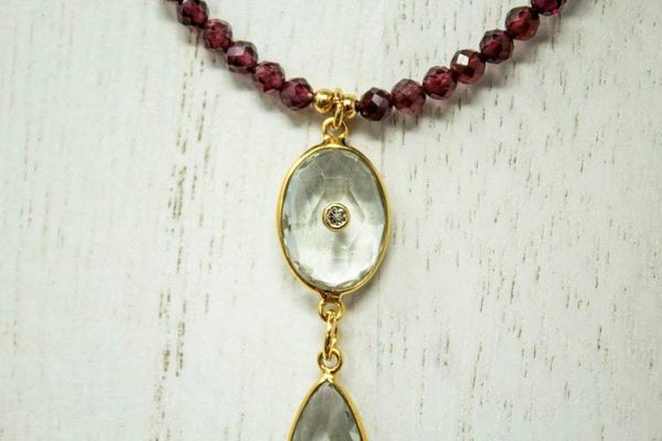 Alternate image for Faceted Garnet and Prasiolite Inlayed Necklace