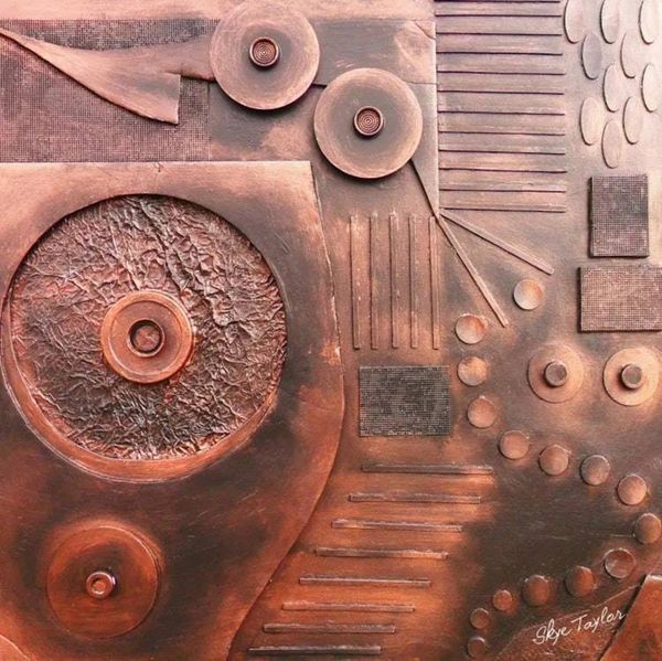 Alternate image for Copperline No. 2 – 30 x 30 x 4 Extra Deep Metallic Copper Steampunk 3D Wall Sculpture by Skye Taylor