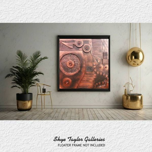 Alternate image for Copperline No. 2 – 30 x 30 x 4 Extra Deep Metallic Copper Steampunk 3D Wall Sculpture by Skye Taylor