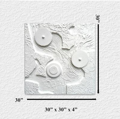 Alternate image for Tesla in White – 30 x 30 x 4 Extra Deep 3D Dimensional Textured Wall Sculpture by Skye Taylor