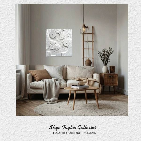 Alternate image for Tesla in White – 30 x 30 x 4 Extra Deep 3D Dimensional Textured Wall Sculpture by Skye Taylor